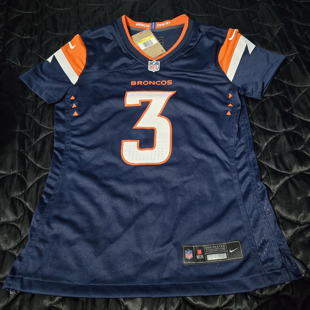 Broncos Womens Navy & Orange #3 Football Jersey - Nike